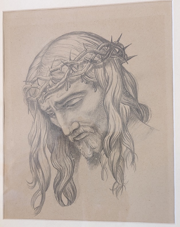 Photo capturing Sister Consilia's drawing of Jesus Christ